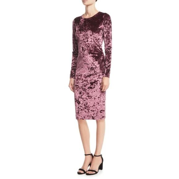 Michael Kors Burgundy Velvet Dress Long Sleeve Bodycon Stretch - Picture 1 of 9
